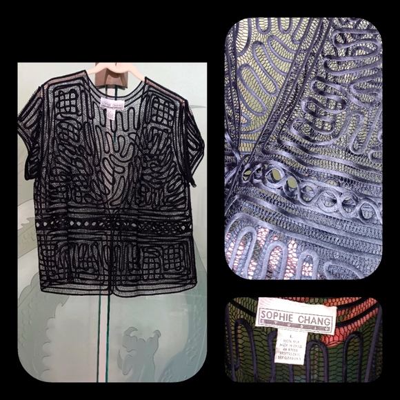 Sophie Chang 100% Silk Black Sheer Cut Out Blouse - Picture 2 of 3